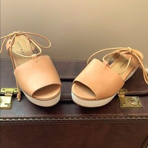 2/$15 Lucky Brand Tan Platform Sandals with Lace-Up Design